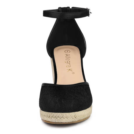 Allegra K - Espadrille Platform Heel Lace Wedge Sandal