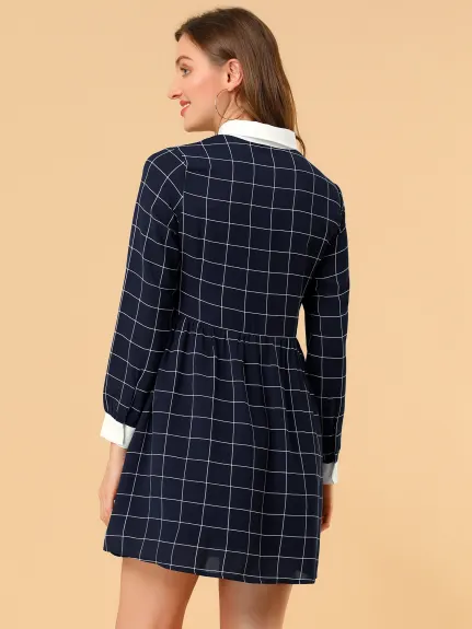 Allegra K- Plaid Button Up Shift Shirt Dress