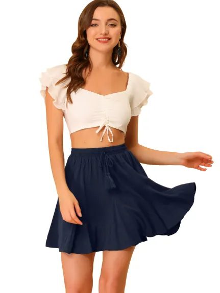 Allegra K- Drawstring High Waist A-Line Mini Skirt