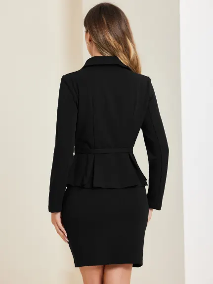 Allegra K- Suit Set-Peplum Blazer Jacket and Pencil Skirt