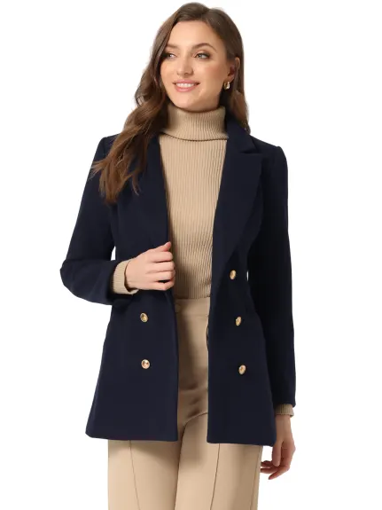 Allegra K- Trenchcoat hiver Double boutonnage à revers cranté manches longues