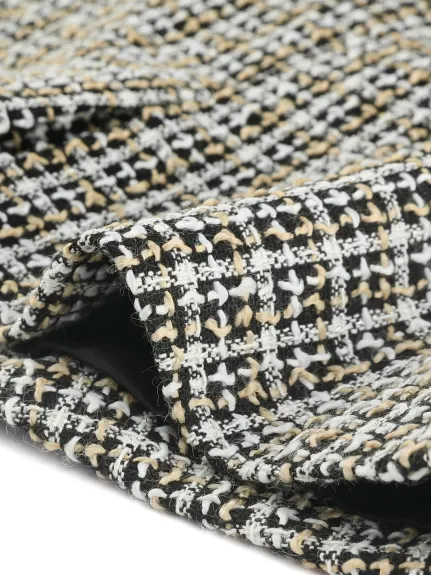 Allegra K- Vintage Tweed Double Breasted Sleeveless Plaid Jacket