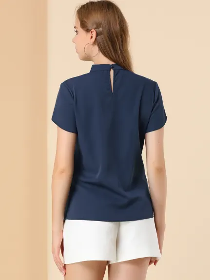 Allegra K- Blouse à manches pétales et col torsadé avec col en trou de serrure