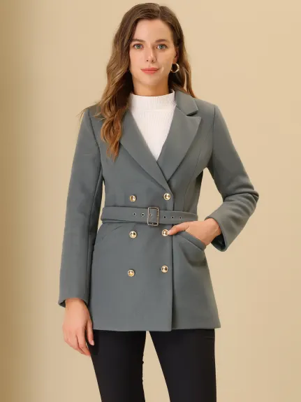 Allegra K- Trenchcoat hiver Double boutonnage à revers cranté manches longues