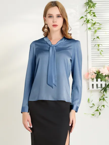 Allegra K- Satin Tie Neck Blouse