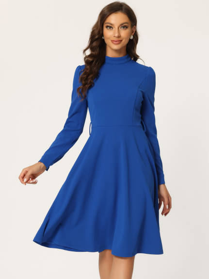 Allegra K- Sheath Mock Neck Long Sleeve Knee Length Dress