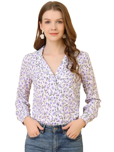 Allegra K- Long Sleeve Printed Button Down Top