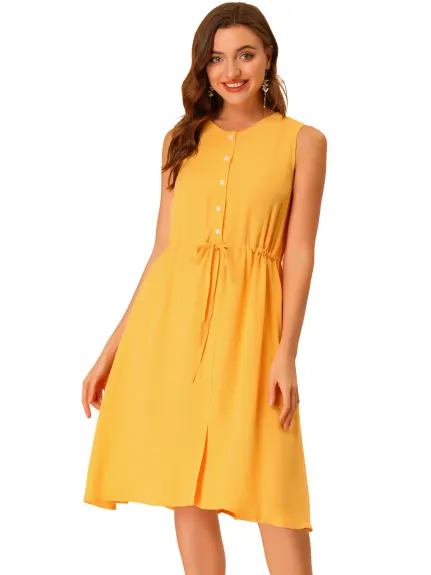 Allegra K- Sleeveless Button Front Drawstring Dress