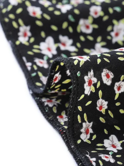 Allegra K- Ruffle Trim V Neck Wrap Self Tie Short Sleeve Floral Midi Dress