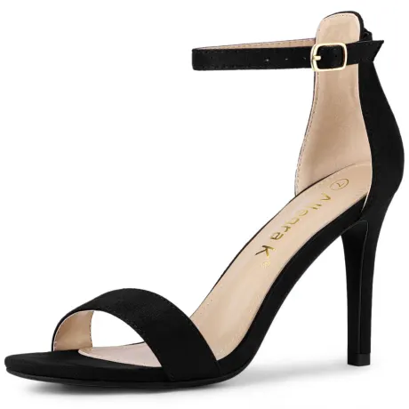 Allegra K - Suede Ankle Strap High Stiletto Heels Black Sandals