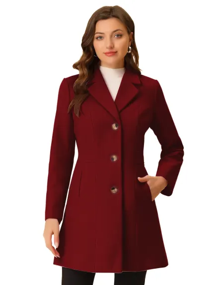 Allegra K- Single Breasted Notched Lapel Peacoat