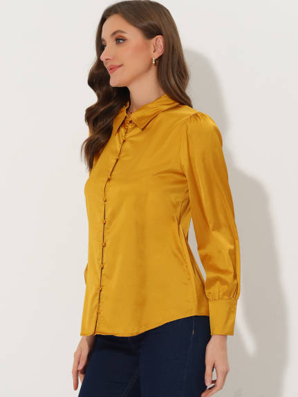 Allegra K- Satin Puff Sleeve Blouse Shirt