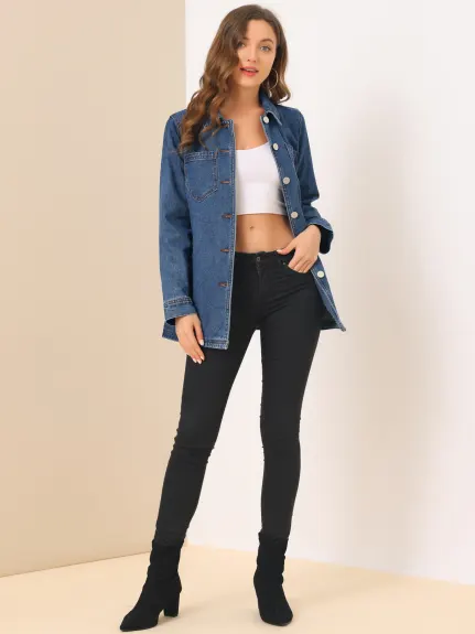 Allegra K- Veste en jean à manches raglan et ceinture à nouer à la taille