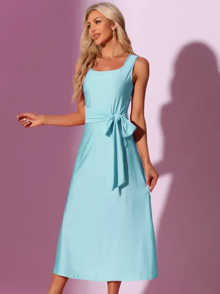 Allegra K- Sleeveless Waist Strap Maxi Dress