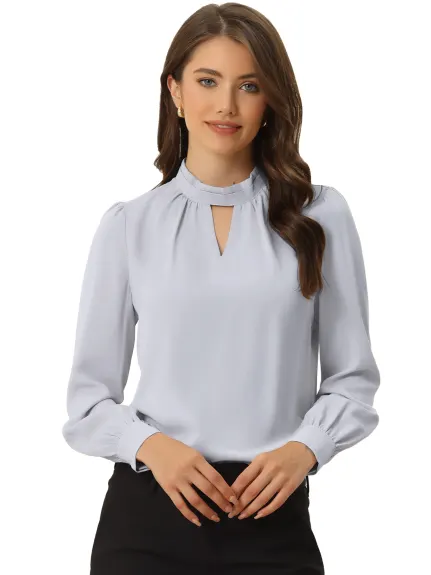 Allegra K- Stand Collar Long Sleeve Blouse Shirt