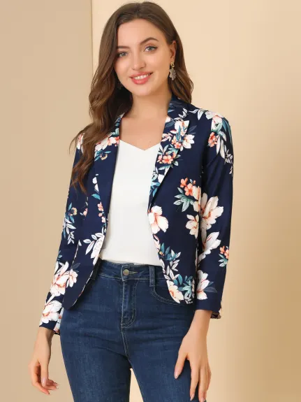 Allegra K- Veste blazer de costume court de travail ouvert sur le devant