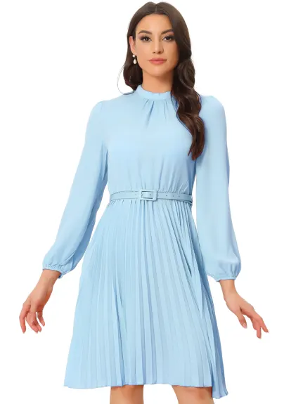 Allegra K- élégante robe Midi chemise à manches longues plissée