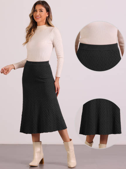 Allegra K - High Waist A-Line Stretchy Knit Skirt