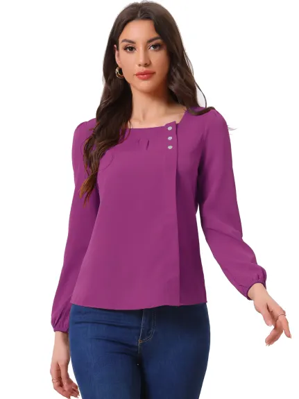 Allegra K- Square Neck Casual Long Sleeve Top