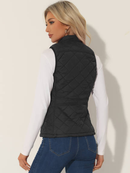 Allegra K- Stand Collar Lightweight Gilet Quilted Zip Vest