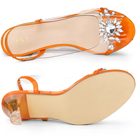 Allegra K - Flower Rhinestone Peep Toe Heeled Sandals