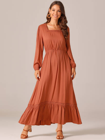 Allegra K - Square Neck Tiered Flowy Maxi Dress