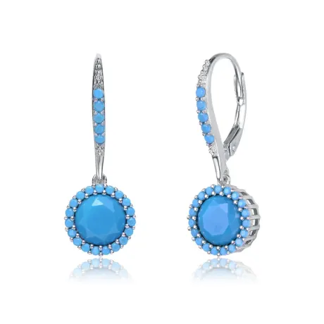 Genevive Sterling Silver with Colored Round Cubic Zirconia Halo Drop Earrings