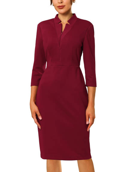 Hobemty- Zipper Collar Pencil Sheath Dress