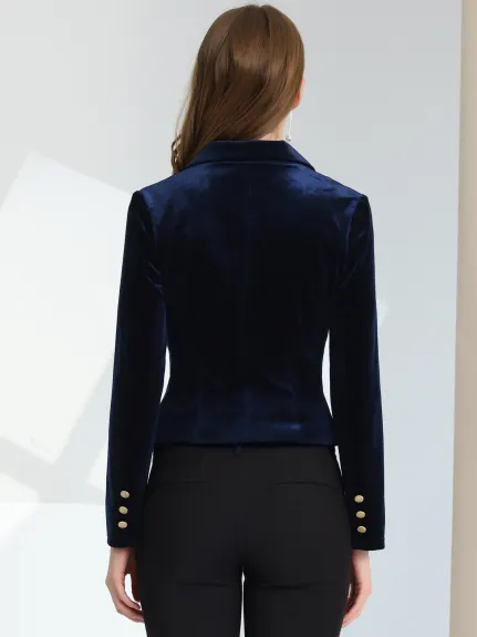 Allegra K- 1 Button Velvet Blazer Lapel Crop Suit Jacket