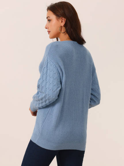 Allegra K - Lace V Neck Drop Shoulder Sweater