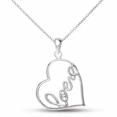 Genevive Classy " Love " Heart Shape Pendant Necklace