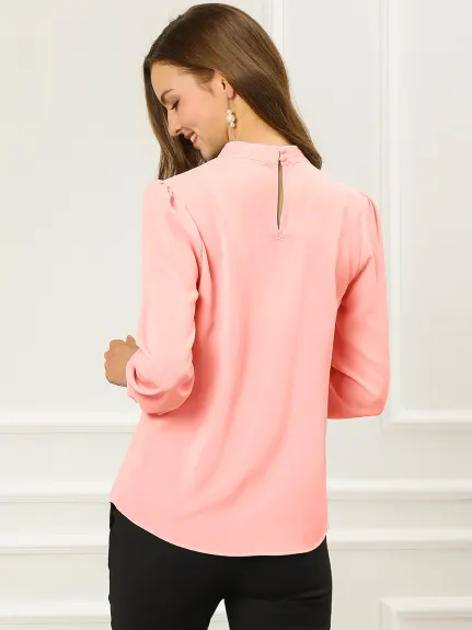 Allegra K- Stand Collar Long Sleeve Blouse Shirt