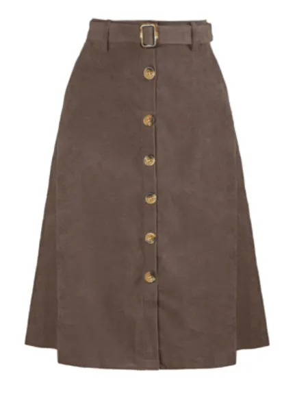 Allegra K - Button Front A-Line Belted Corduroy Skirt