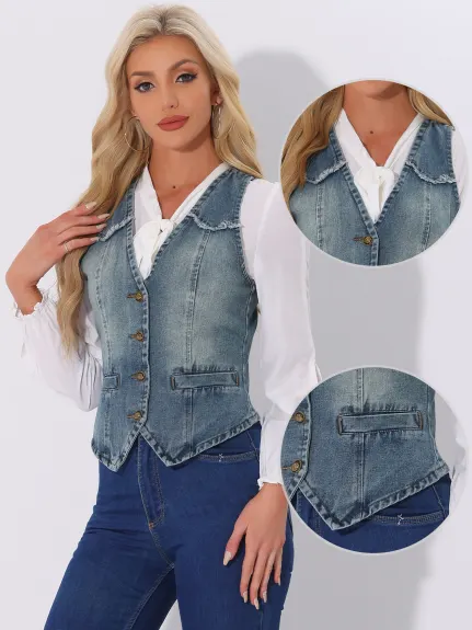 Allegra K- V veste en Jean délavé