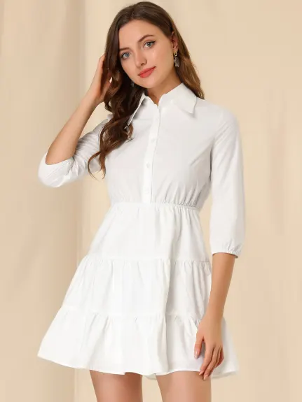 Allegra K- 3/4 Sleeve Tiered Dress