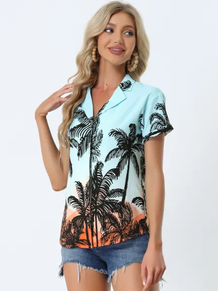 Allegra K - Chemise boutonnée à feuilles florales tropicales de plage