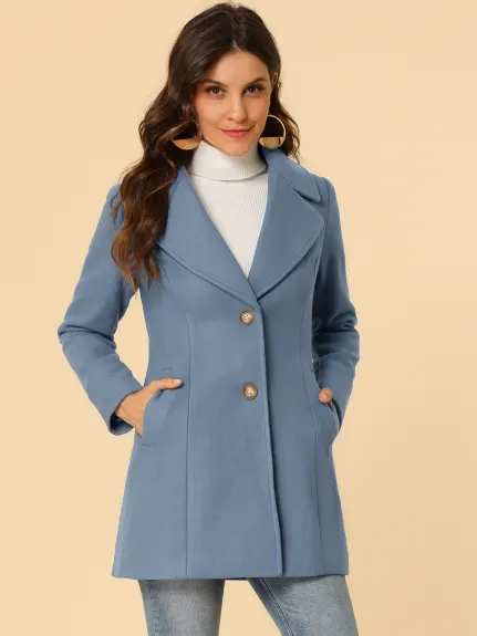 Allegra K- Notched Lapel Button Single Breasted Coat