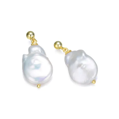 Genevive - Elegant Sterling Silver with Gold Plating and Genuine Freshwater Pearl Dangling Earrings