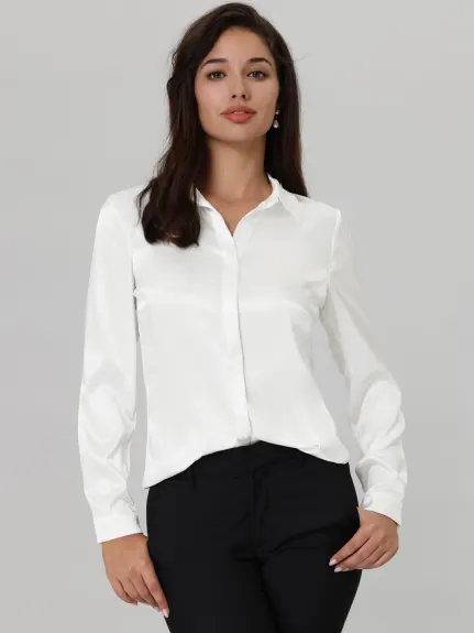 Hobemty- Satin Button Down Shirt