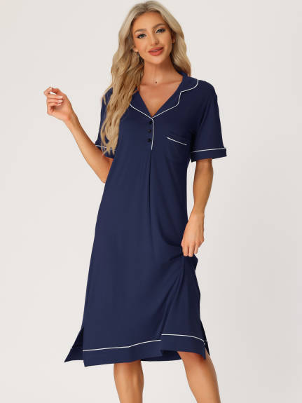 cheibear - Collared Summer Button Up Lounge Nightgown