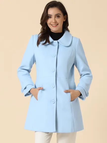 Allegra K- Peter Pan Collar Single Breasted Button Front Coat