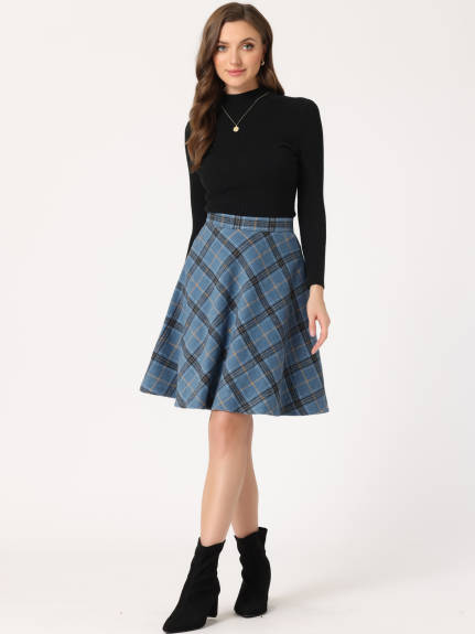 Allegra K - Plaid Tartan Knee Length A-Line Skirt