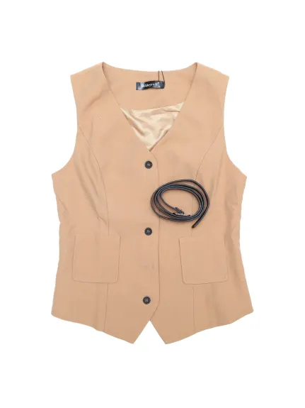 Allegra K- Button Up Belt V Neck Waistcoat