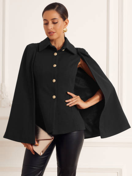 Allegra K - Manteau Cape Blazer à Manches Fendues et Boutons