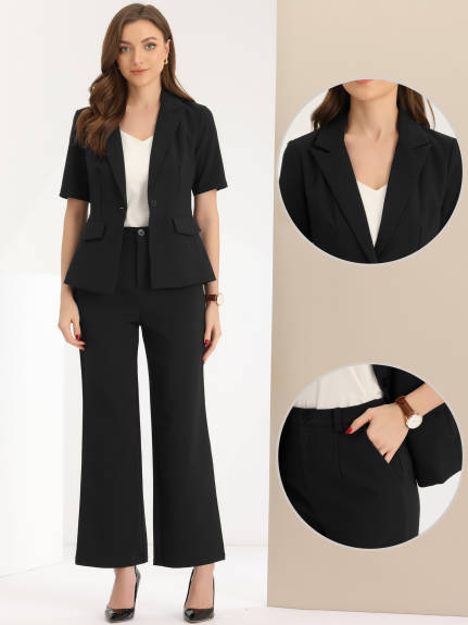 Allegra K - Short Sleeve Blazer Pants Suits