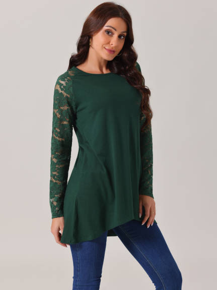 INSPIRE CHIC - Lace Long Sleeve Asymmetrical Hem Blouse