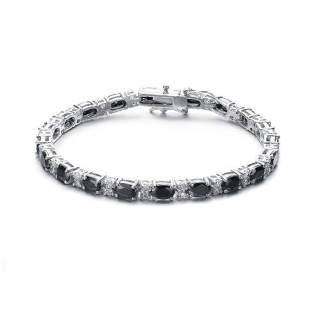 Bracelet tennis Genevive en argent sterling plaqué or blanc avec zircons cubiques ovales colorés et transparents en alternance