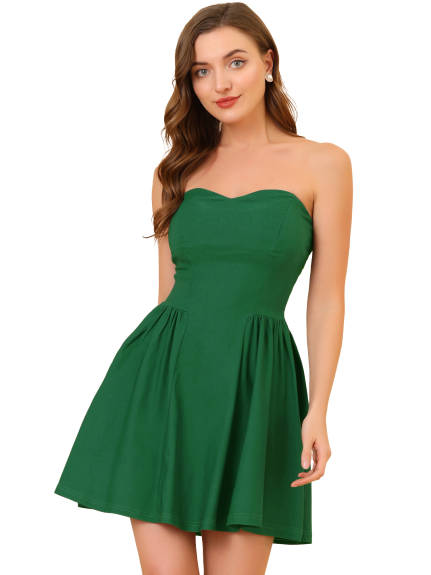 Allegra K- Strapless Zipper Mini Flare Dress