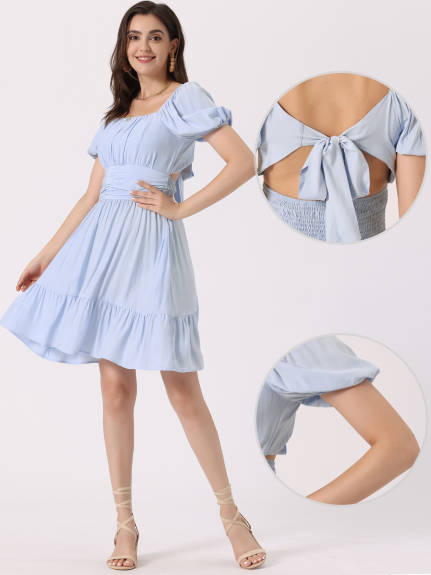 Allegra K- Bow Tie Back Ruffle Dress