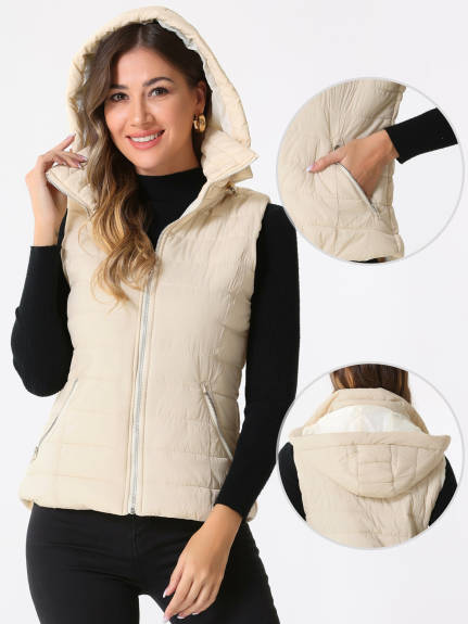 INSPIRE CHIC - Sleeveless Quilted Winter Hoodie Vest